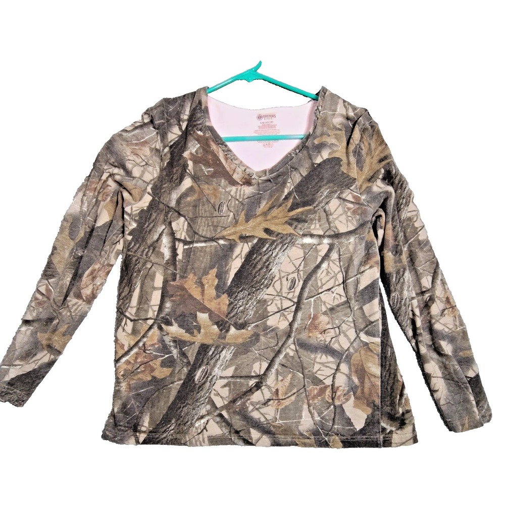 Outfitters Ridge Camo Long Sleeve V Neck Shirt Womens Large L Hunting